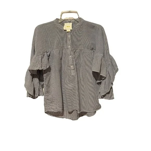 Maeve By Anthropologie Women’s Size Medium Popover Ruffled Blue Top Shirt Blouse - Picture 3 of 8